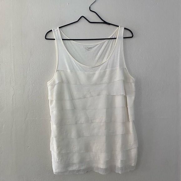 Loft Outlet Cream Tank Top Shell Women’s Size Large Sheer Tiered Overlay - Picture 8 of 8